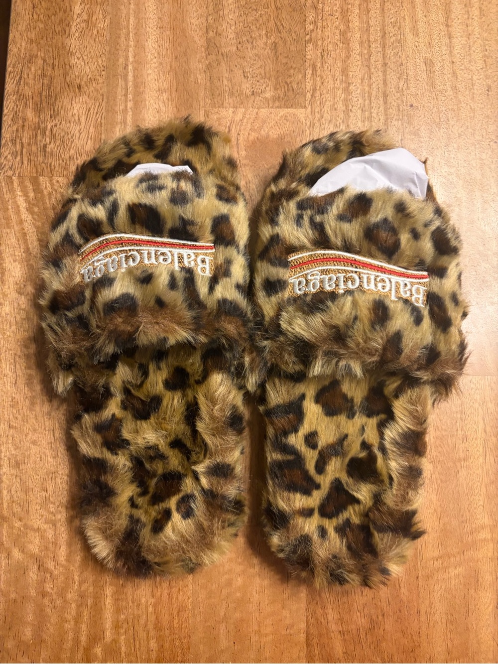 Balenciaga Leopard Print Faux-Fur Slide Sandals - Brown Black men’s 10,5